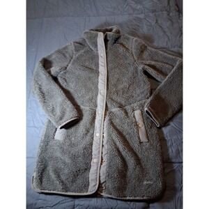 LL Bean Sherpa Fleece Coat Women's XS Reg Navy Blue Lined Snap Button 520164